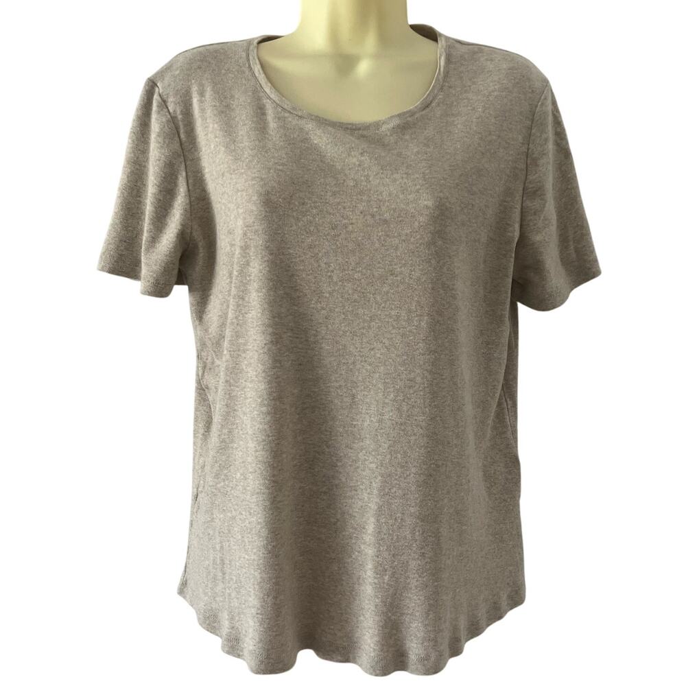 By Chico’s 2= Woman Size 12 Oatmeal Cotton Knit Top Tee Shirt Short Sleeve Basic